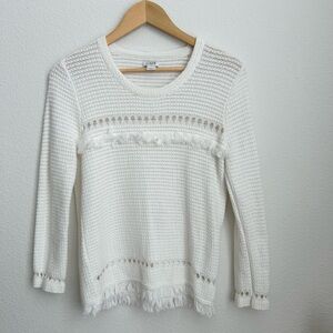 J.Crew Factory White Cotton Fringe Sweater - Small